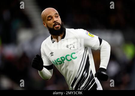 David McGoldrick aus Derby County während des Spiels Sky Bet League One im Pride Park Stadium, Derby. Foto: Samstag, 4. Februar 2023. Stockfoto