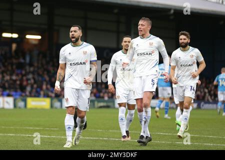 Stockport, Großbritannien. 4. Februar 2023 Während des Spiels der Sky Bet League 2 zwischen Stockport County und Tranmere Rovers im Edgeley Park, Stockport, Großbritannien, 4. Februar 2023 (Foto: Phil Bryan/Alamy Live News) Stockfoto