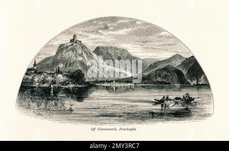 Antike Gravur von Nonnenwerth, einer Insel im Rhein, Deutschland. Illustration veröffentlicht im malerischen Europa, Vol. III (Cassell & Company, Li Stockfoto