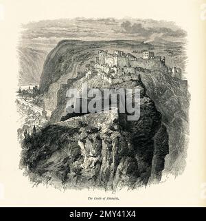 Antikes Schaubild der Burg Rheinfels in Sankt Goar, Deutschland. Gravur im malerischen Europa, Vol. III (Cassell & Company, Limi Stockfoto