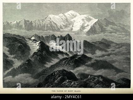 Antike Gravur des Mont Blanc, dem höchsten Berg in den Alpen. Illustration veröffentlicht im malerischen Europa, Vol. V (Cassell & Compan Stockfoto