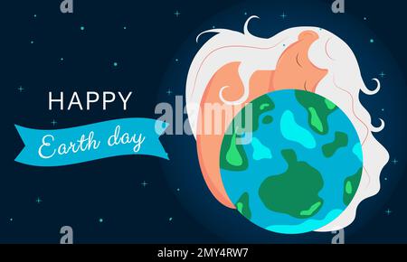 Happy Earth Day Banner mit Frauen. Illustration eines „Happy Earth Day“-Banners Stock Vektor