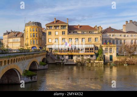 Impression von Metz, einer Stadt in Lothringen, die sich abends im Nordosten Frankreichs befindet Stockfoto