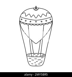 Heißluftballon im handgezeichneten Doodle-Stil. Flugverkehr für Reisen. Vektordarstellung isoliert auf weißem Hintergrund Stock Vektor