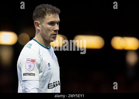 Stockport, Großbritannien. 4. Februar 2023 Kieron Morris #7 von Tranmere Rovers während des Sky Bet League 2 Spiels Stockport County vs Tranmere Rovers im Edgeley Park, Stockport, Großbritannien, 4. Februar 2023 (Foto: Phil Bryan/Alamy Live News) Stockfoto