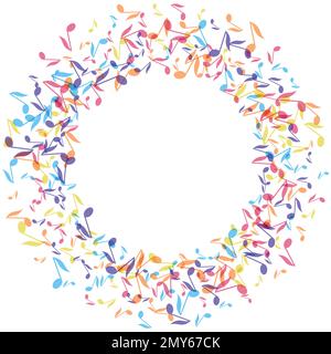 Farbenfroher Rahmen für Musiknotizen. Mehrfarbige Vektordarstellung Hintergrund. Mustervorlage für Poster von Musikfestivals in zufälligen Farben für soziale Medien. Stock Vektor