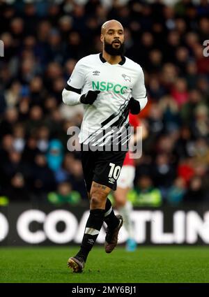 David McGoldrick aus Derby County während des Spiels Sky Bet League One im Pride Park Stadium, Derby. Foto: Samstag, 4. Februar 2023. Stockfoto