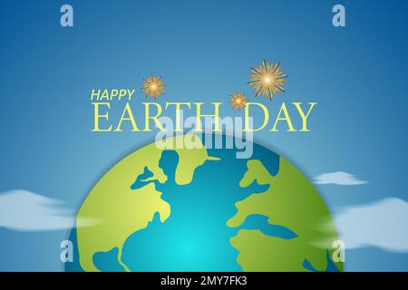 Illustration des Earth Day Posters. Eco Design 3D Earth Map Form over Cloud, mit Save Earth Konzept. Frohen Tag Der Erde Stock Vektor