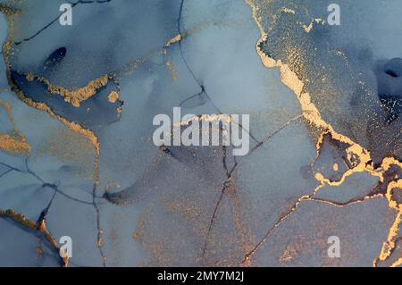 Blauer abstrakter Hintergrund. Originalhintergrund mit alkoholhaltigen Tinten bemalt Stockfoto