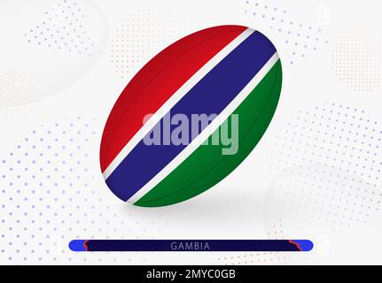 Rugby-Ball mit der Flagge Gambias drauf. Ausrüstung für das Rugby-Team von Gambia. Vektorsport-Illustration. Stock Vektor