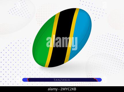 Rugby-Ball mit der Flagge Tansanias drauf. Ausrüstung für das Rugby-Team von Tansania. Vektorsport-Illustration. Stock Vektor