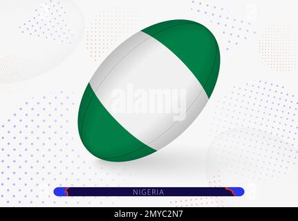 Rugby-Ball mit der Flagge Nigerias drauf. Ausrüstung für das Rugby-Team von Nigeria. Vektorsport-Illustration. Stock Vektor