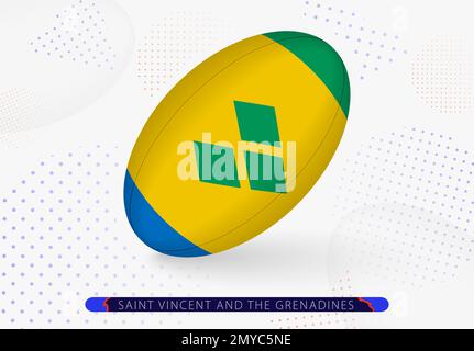 Rugby-Ball mit der Flagge des Heiligen Vincent und der Grenadinen. Ausrüstung für das Rugby-Team von St. Vincent und den Grenadinen. Vector Sport illustr Stock Vektor