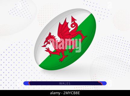 Rugby-Ball mit der Flagge von Wales drauf. Ausrüstung für das Rugby-Team von Wales. Vektorsport-Illustration. Stock Vektor