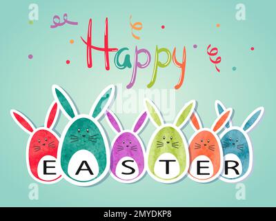 Frohe Osterkarte mit niedlichen Hasen. Vektordarstellung des Osterhasen. Stock Vektor