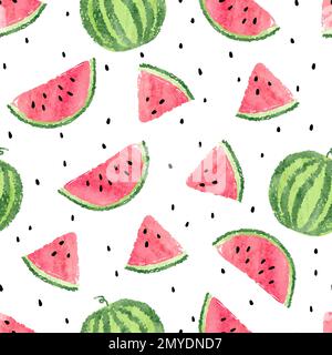 Wassermelonenmuster in Aquarellfarben. Nahtloser Vektorhintergrund. Stock Vektor