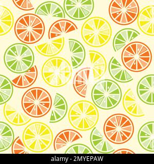 Gelbe, grüne und orangefarbene Zitrusscheiben, nahtloses Muster Stock Vektor