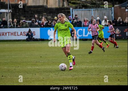 Manchester United Women Verteidiger Millie Turner im FA Cup gegen Sunderland AFC Women. Stockfoto