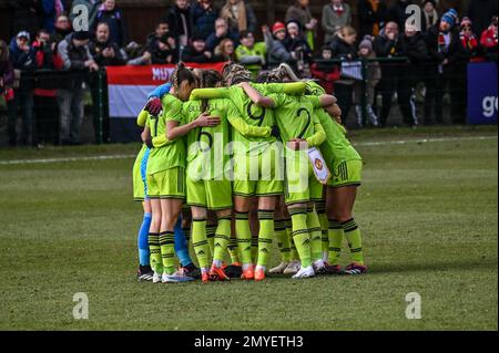 Spieler von Manchester United Women treffen sich vor ihrer FA-Cup-Krawatte mit Sunderland AFC Women. Stockfoto