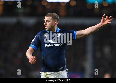 Finn Russell aus Schottland beim Guinness 6 Nations Match England gegen Schottland 2023 im Twickenham Stadium, Twickenham, Großbritannien, 4. Februar 2023 (Foto von Craig Thomas/News Images) in, am 2./4. Dezember 2023. (Foto: Craig Thomas/News Images/Sipa USA) Guthaben: SIPA USA/Alamy Live News Stockfoto