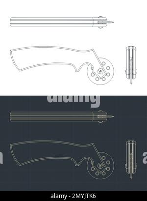 Stilisierte Vektordarstellungen von Bauplänen des Rotationsschneiders Stock Vektor