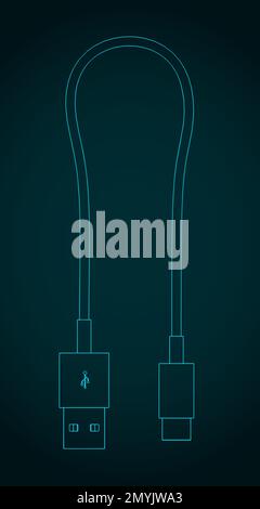 Stilisierte Vektorabbildungen von USB-Typ-A-auf-USB-Typ-C-Kabeln Stock Vektor