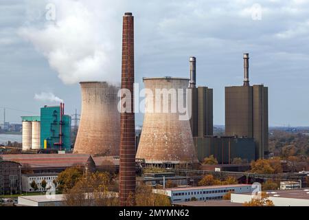 Kühltürme mit Kraftwerk, Hüttenwerke Krupp Mannesmann, Duisburg, Ruhrgebiet, Nordrhein-Westfalen, Deutschland, Europa Stockfoto