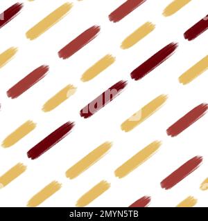 Geometrisches nahtloses Muster mit isolierten diagonalen Pinselstrichen. Rote und gelbe diagonale Linien auf weißem Hintergrund. Moderner Pinsel endlose Kulisse Stockfoto