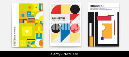 Plakat zum Neoplastizismus im Bauhaus-Stil. Vektorvorlage. Grundlegende geometrische Formen. Abdeckungsdesign Stock Vektor