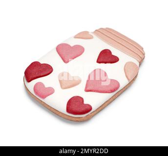 Süßer Keks für die Valentinstagsfeier auf weißem Hintergrund Stockfoto