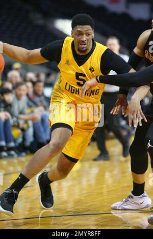 London Ontario Canada, 4. 2023. Februar besiegte der London Lightning die Sudbury 5 in einem harten Spiel. Justin Jackson (5) vom London Lightning. Luke Durda/Alamy Stockfoto