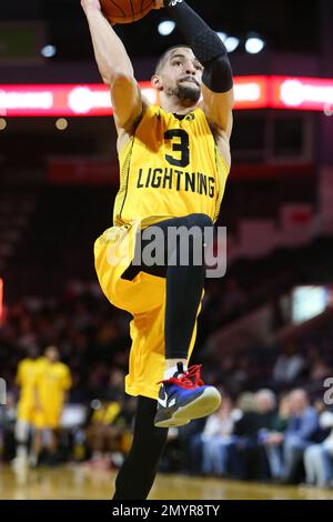 London Ontario Canada, 4. 2023. Februar besiegte der London Lightning die Sudbury 5 in einem harten Spiel. Antwon Lillard (3) vom London Lightning. Luke Durda/Alamy Stockfoto