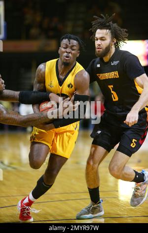 London Ontario Canada, 4. 2023. Februar besiegte der London Lightning die Sudbury 5 in einem harten Spiel. Mike Nuga (10) vom London Lightning. Luke Durda/Alamy Stockfoto