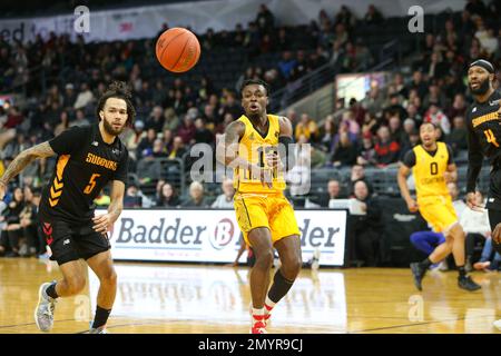 London Ontario Canada, 4. 2023. Februar besiegte der London Lightning die Sudbury 5 in einem harten Spiel. Mike Nuga (10) vom London Lightning. Luke Durda/Alamy Stockfoto