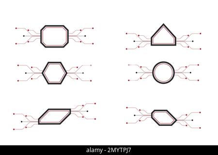 Geometrische Technologieelemente festlegen. Technologie abstrakt digitales Element, Linienzukunft, Beschriftungen und Rahmen in High-Tech-Stil, Vektor. Tech für Benutzer Stock Vektor