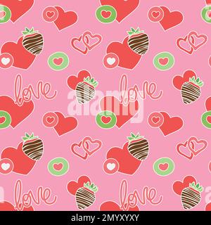 Farbenfrohe, sich wiederholende Muster aus Liebe und Beziehung, Artikel zum Valentinstag, die aus einfachen Vektorbildern bestehen. Stock Vektor