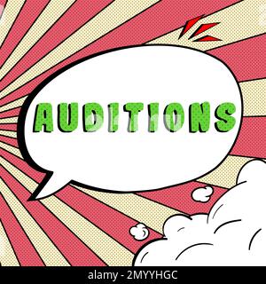 Handschrift Text Auditions. Konzeptfoto eine Probevorstellung zur Beurteilung der Verdienste eines Entertainers Stockfoto