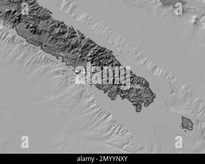 Sud, Provinz Neukaledonien. Bilevel-Höhenkarte mit Seen und Flüssen Stockfoto
