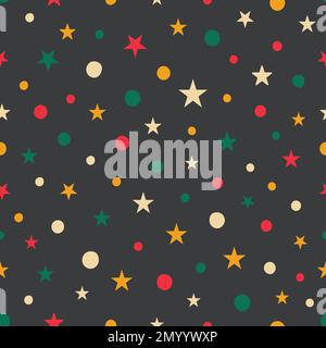 Sterne, Punkte auf schwarzem Hintergrund, Vektormuster wiederholen Stock Vektor