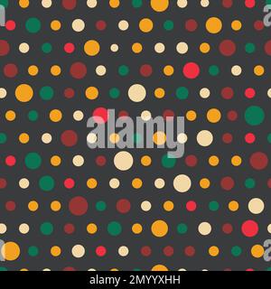 Bunte Polka-Punkte auf schwarzem Vektormuster Stock Vektor