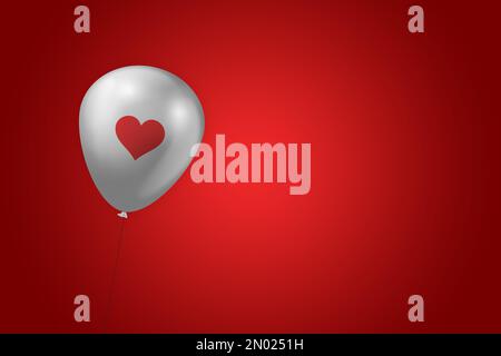 Valentinswoche, besondere Illustrationsidee. Das Herz wurde auf einem weißen Ballon erschaffen. Valentinstag. Leerer Platz. Stockfoto