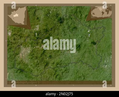 Matagalpa, Departement Nicaragua. Satellitenkarte mit niedriger Auflösung. Eckkarten für zusätzliche Standorte Stockfoto
