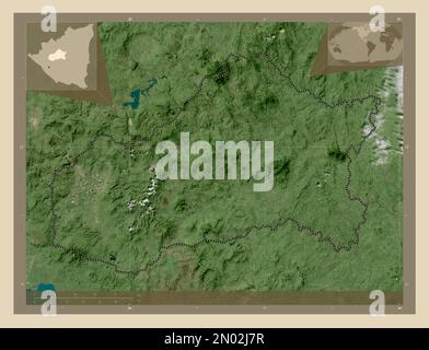 Matagalpa, Departement Nicaragua. Hochauflösende Satellitenkarte. Eckkarten für zusätzliche Standorte Stockfoto
