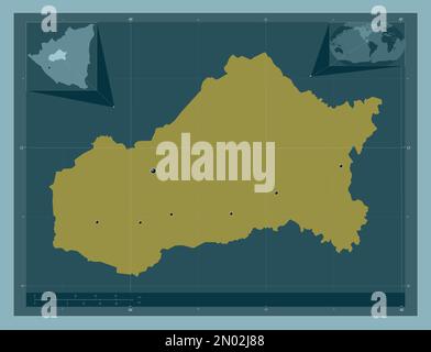 Matagalpa, Departement Nicaragua. Durchgehende Farbform. Standorte der wichtigsten Städte der Region. Eckkarten für zusätzliche Standorte Stockfoto