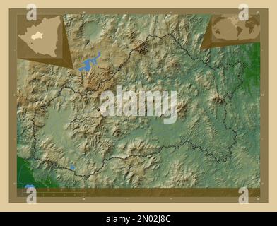 Matagalpa, Departement Nicaragua. Farbige Höhenkarte mit Seen und Flüssen. Eckkarten für zusätzliche Standorte Stockfoto