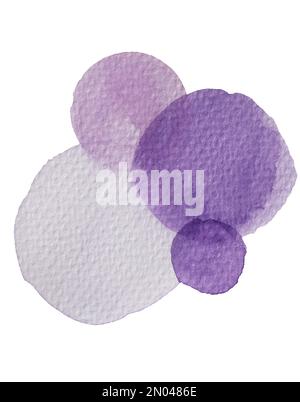 Violett und Pink abstrakter, handgemalter, kreisförmiger Hintergrund in Wasserfarbe Stockfoto