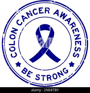 Grunge Darmkrebs Bewusstsein sei ein starkes Wort mit Band Banner als runder Siegelstempel auf weißem Hintergrund Stock Vektor
