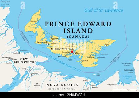 Prince Edward Island, Maritime und atlantische Provinz Kanadas, politische Karte. Die Insel, im Golf von St. Lawrence. Stockfoto