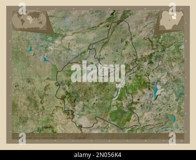 Bauchi, Staat Nigeria. Hochauflösende Satellitenkarte. Eckkarten für zusätzliche Standorte Stockfoto