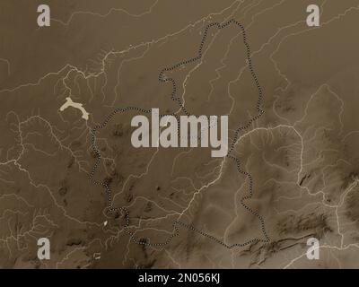 Bauchi, Staat Nigeria. Höhenplan in Sepia-Tönen mit Seen und Flüssen Stockfoto